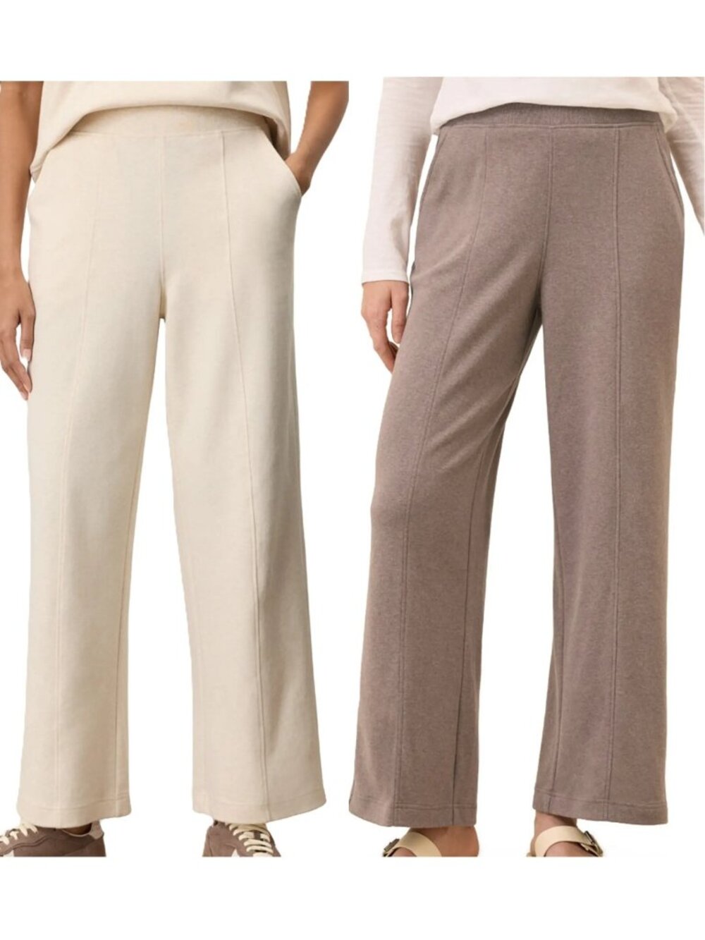 Pact Airplane Wide Leg Pants XS Organic Cotton Pintuck Sweats 2 PAIR Taupe Cream